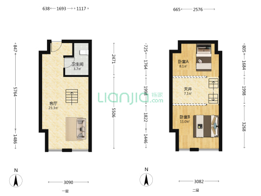 招商雍华府A区 2室1厅1卫 49平方