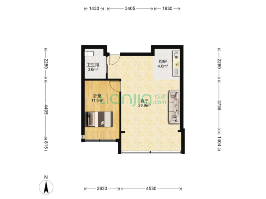 香港城二期 1室1厅1卫 68平方