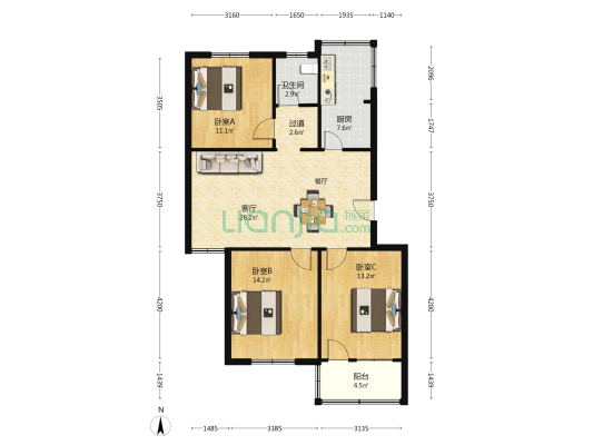 水利局宿舍 3室1厅1卫 96平方