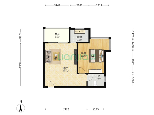 怡和花园 1室1厅1卫 63平方