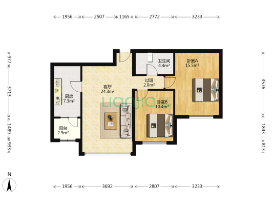 火星园 2室1厅1卫 95平方