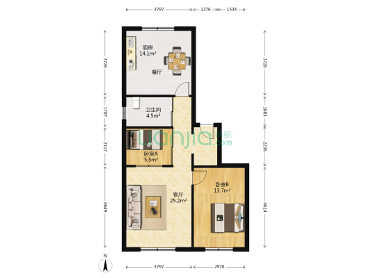 吉祥家园 2室1厅1卫 77平方