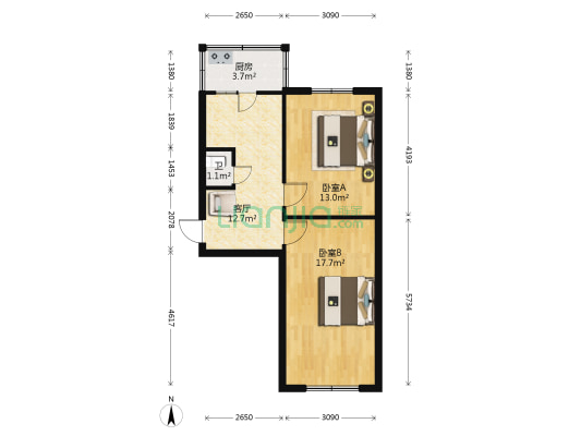 纯阳宫36号院 2室1厅1卫 58平方