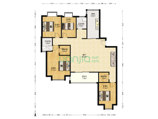 日月光伯爵大地鼎耀花园 4室1厅2卫 166平方