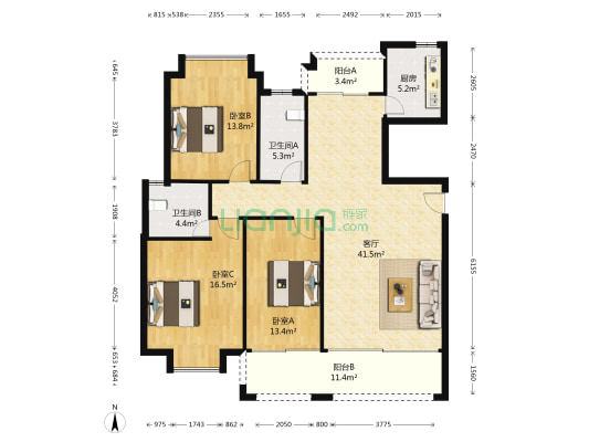 丽日坚美森林湖 3室1厅2卫 128平方