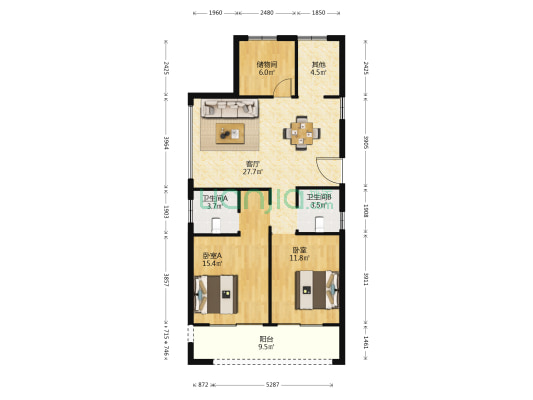 西泰佳苑 2室1厅2卫 110平方