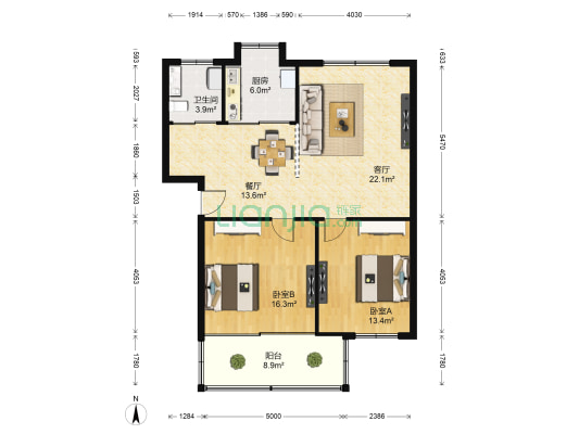 迎宾大道印钞厂宿舍（岱山东路16号、4号） 2室2厅1卫 96平方