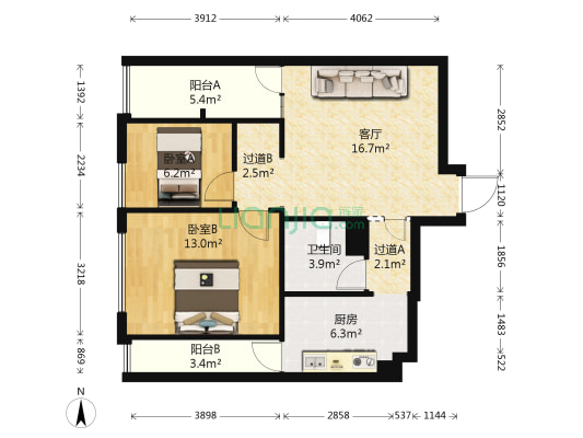 融城金阶 2室1厅1卫 74平方