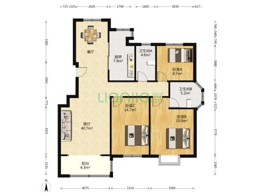风荷丽景 3室1厅2卫 131平方
