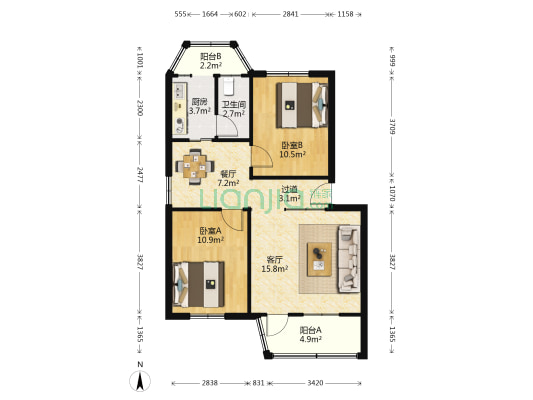 广州市信息工程学校 2室2厅1卫 75平方