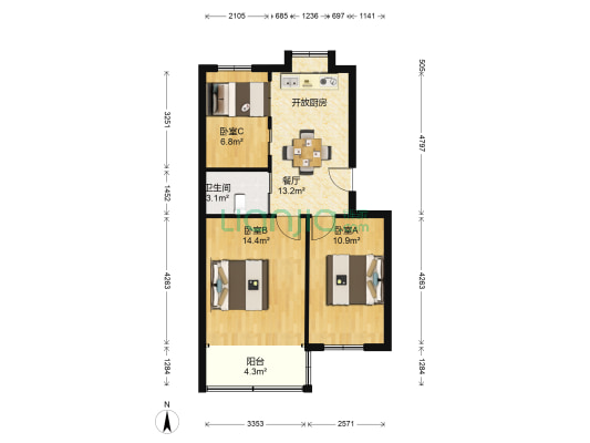 城河新村 3室1厅1卫 64平方