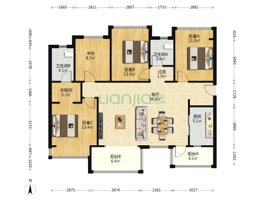 华润未来之城二期 4室1厅2卫 133平方