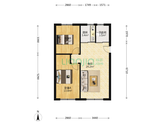 上城雅居 2室1厅1卫 80平方