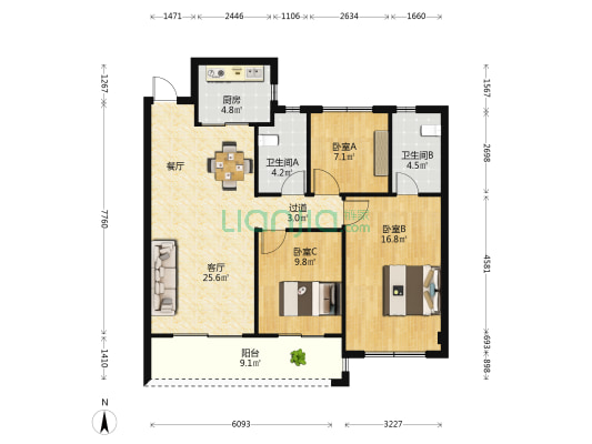 静安府邸 3室1厅2卫 104平方
