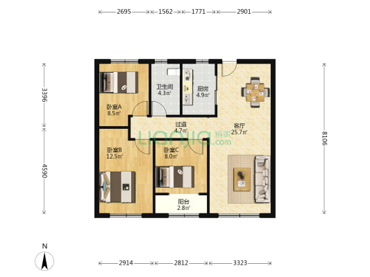 梧桐台 3室1厅1卫 106平方