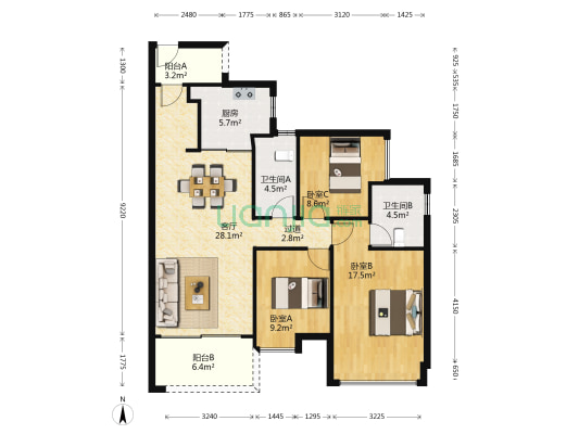 时代南湾一期 3室1厅2卫 113平方