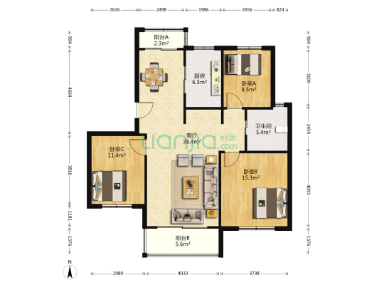 山里小区c区 3室1厅1卫 113平方