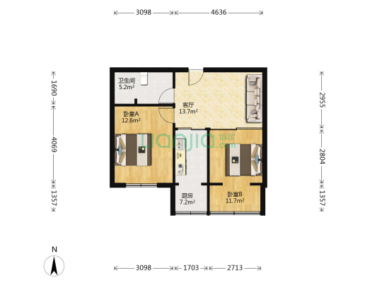 旧晋祠路公交公司宿舍 2室1厅1卫 59平方