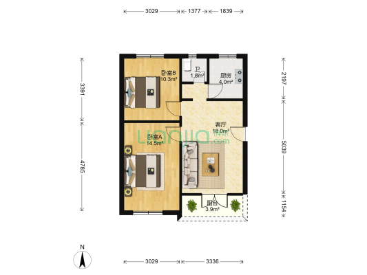 商业一街24号 2室1厅1卫 67平方