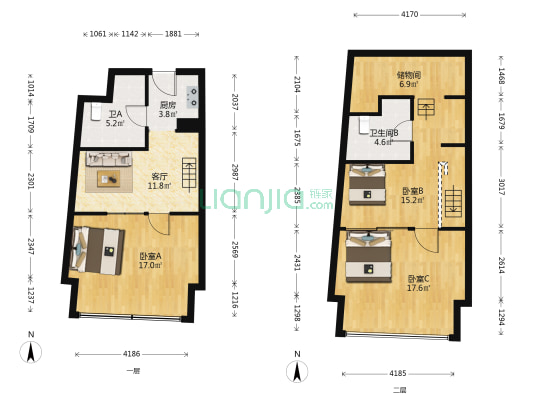 万科大都会星海 3室1厅2卫 65平方