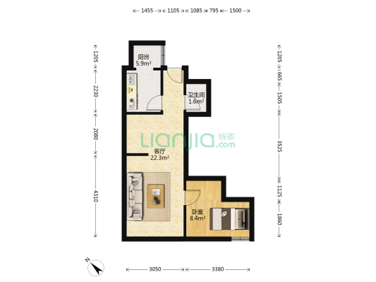 方正东街3号 1室1厅1卫 39平方