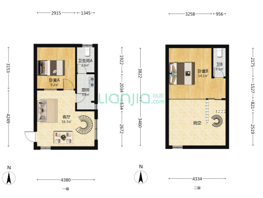 西海丽景 2室1厅2卫 45平方