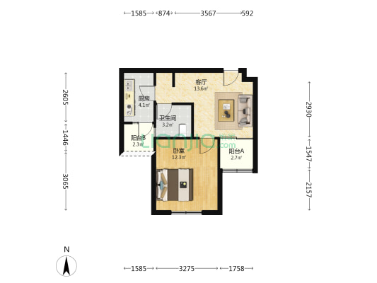 佳欣苑 1室1厅1卫 53平方