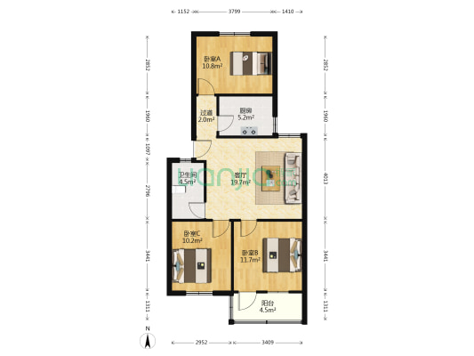 西郊乡政府家属院 3室1厅1卫 87平方