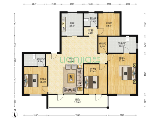 云澜尚府 4室1厅3卫 188平方