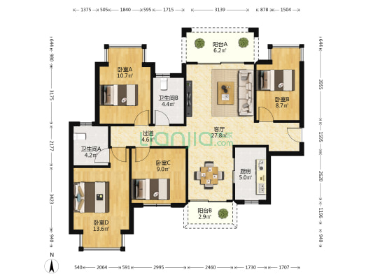 中国铁建凤岭国际城 4室1厅2卫 118平方