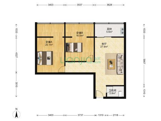 秦和花苑 2室1厅1卫 98平方