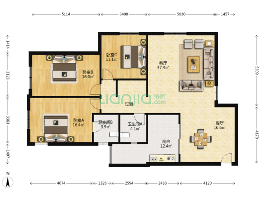 中福公寓 3室2厅2卫 150平方