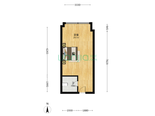 国轩凯旋大厦 1室0厅1卫 47平方