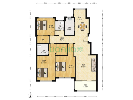 凤湖佳苑 3室2厅2卫 145平方