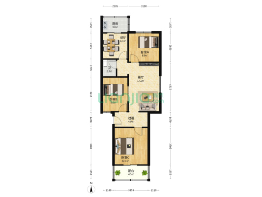 芳菲苑 3室2厅1卫 87平方
