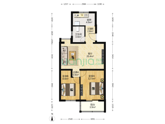 草桥东路16号楼 2室1厅1卫 75平方