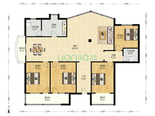 象山花苑住宅小区 4室1厅2卫 181平方