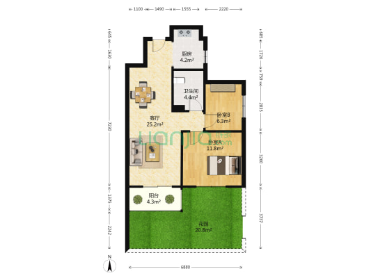 龙江庭苑C区 2室1厅1卫 71平方