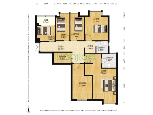 卢龙山庄 5室0厅2卫 133平方