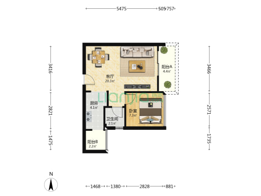 恒昌商业广场 1室1厅1卫 57平方