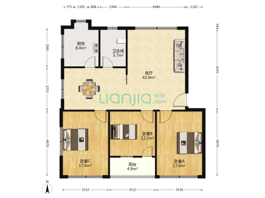 车城南路100号 3室1厅1卫 122平方