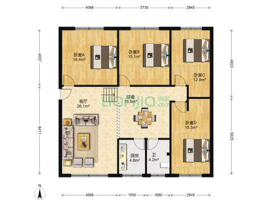 王泉路104附1号楼 4室1厅1卫 138平方