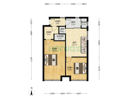巨鹿路374弄 2室1厅3卫 68平方
