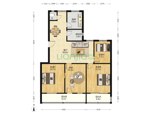 市农业农村局住宅区 4室1厅2卫 129平方