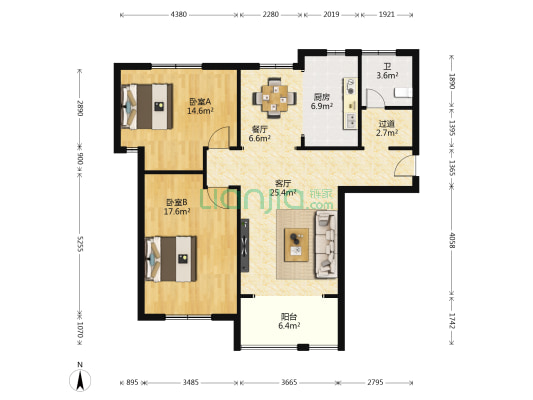 瑞兴花园 2室2厅1卫 111平方
