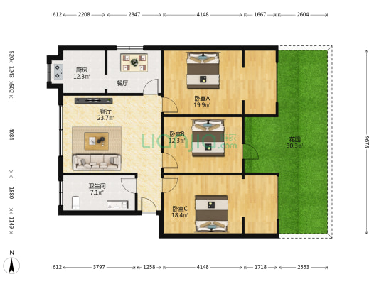 公交公司家属院 3室1厅1卫 110平方