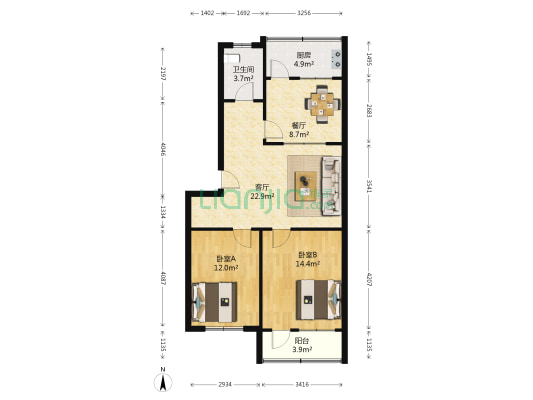 温泉西区 2室2厅1卫 82平方