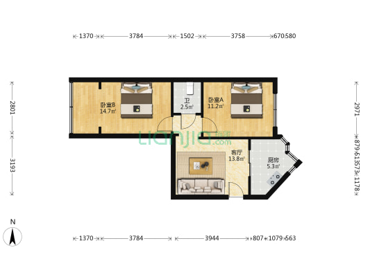 新丽小区 2室1厅1卫 54平方
