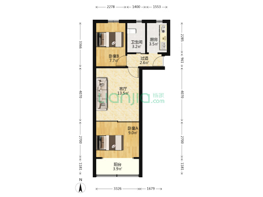 宝北小区 2室1厅1卫 54平方