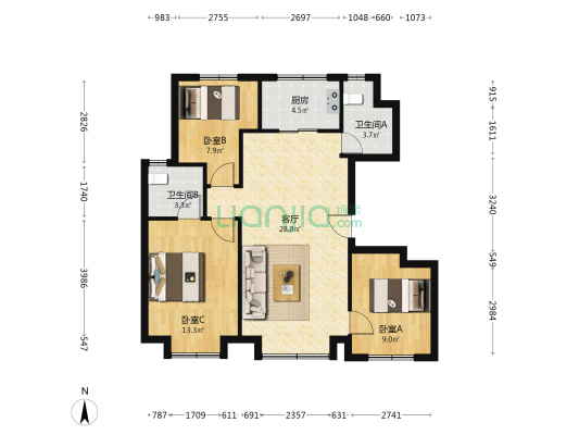 中建·璟秀 3室1厅2卫 98平方
